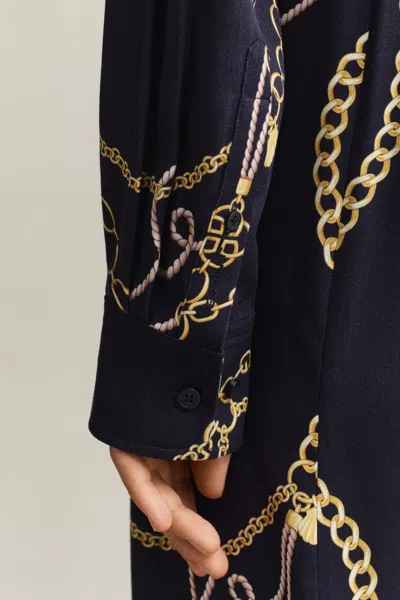 Gant Chain-print Belted Shirt Midi Dress In Blue