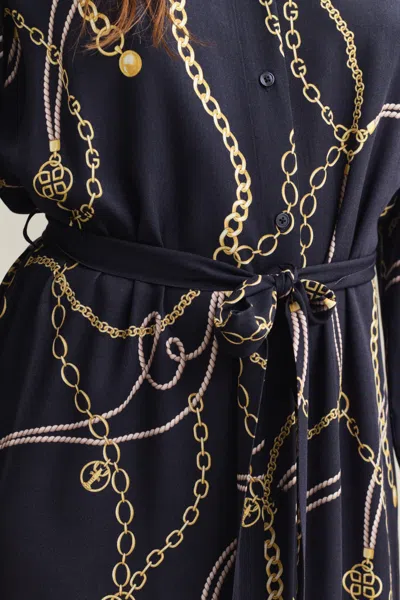 Gant Chain-print Belted Shirt Midi Dress In Blue