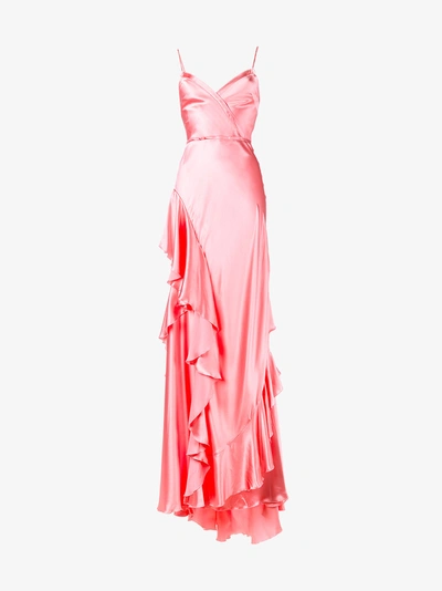 Gucci Ruffled Silk-blend Gown In Pink & Purple