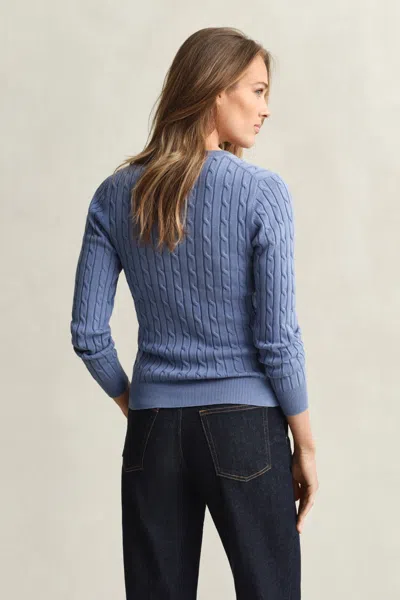 Gant Cable Knit V-neck Sweater In Blue