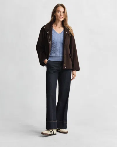 Gant Cable Knit V-neck Sweater In Blue