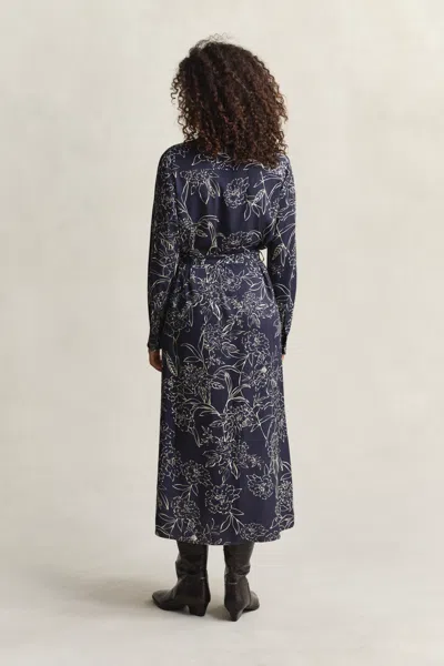 Gant Floral-print Belted Midi Dress In Blue