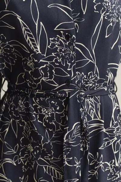 Gant Floral-print Belted Midi Dress In Blue
