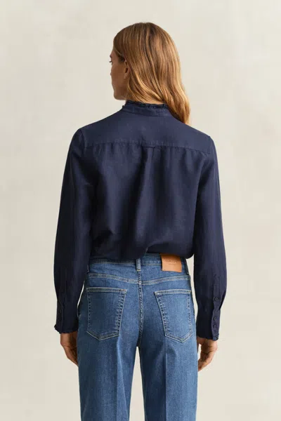 Gant Frilly Linen Blend Blouse In Blue