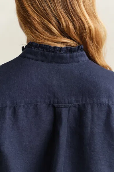 Gant Frilly Linen Blend Blouse In Blue