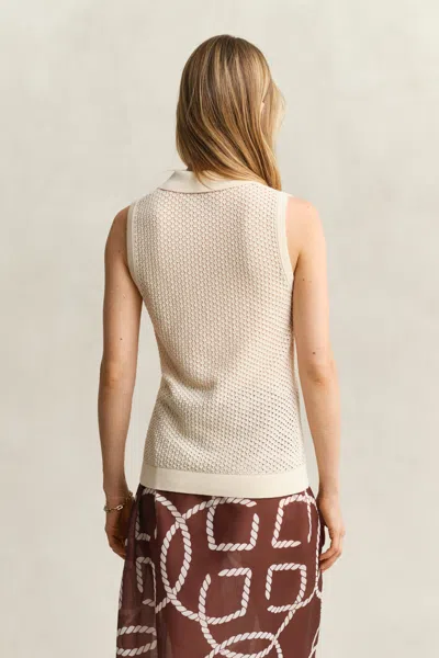 Gant Pointelle-knit Sleeveless Polo Shirt In Neutral