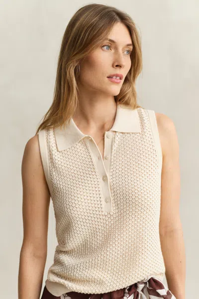 Gant Pointelle-knit Sleeveless Polo Shirt In Neutral