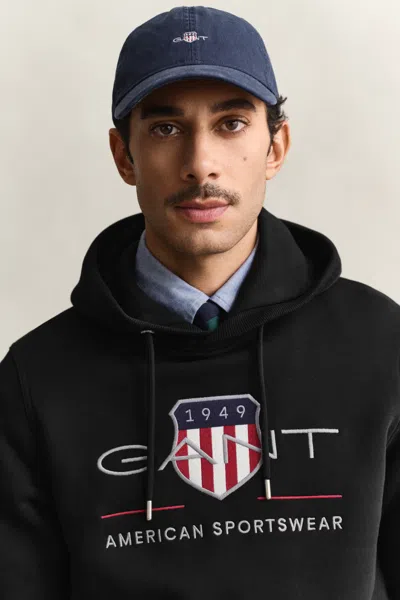 Gant Mens Regular Fit Archive Shield Pullover Hoodie In Black