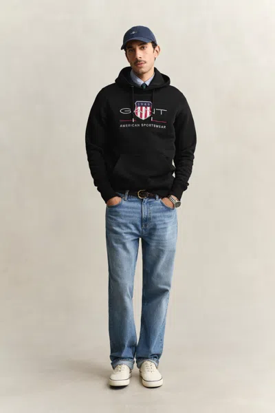 Gant Mens Regular Fit Archive Shield Pullover Hoodie In Black