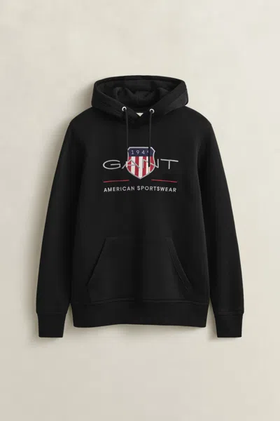 Gant Mens Regular Fit Archive Shield Pullover Hoodie In Black
