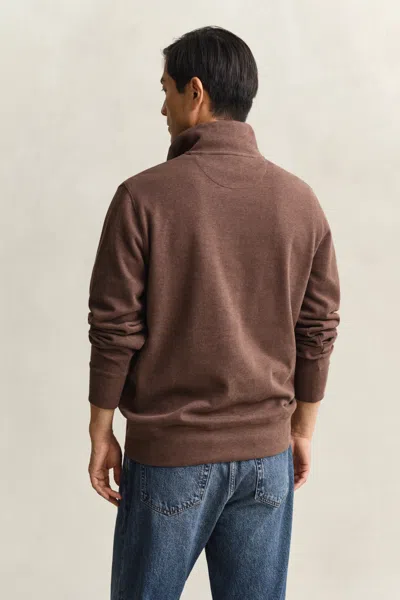 Gant Sacker Rib Half-zip Sweatshirt In Brown