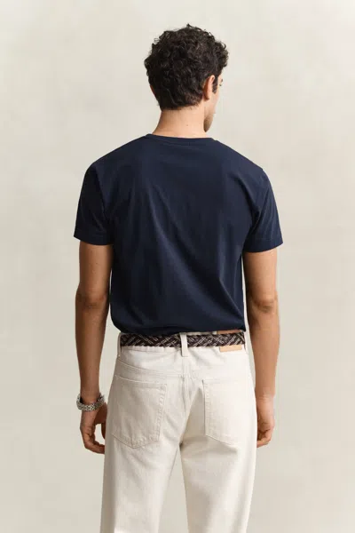 Gant Mens Evening Blue Shield-logo Short-sleeve Cotton-jersey T-shirt