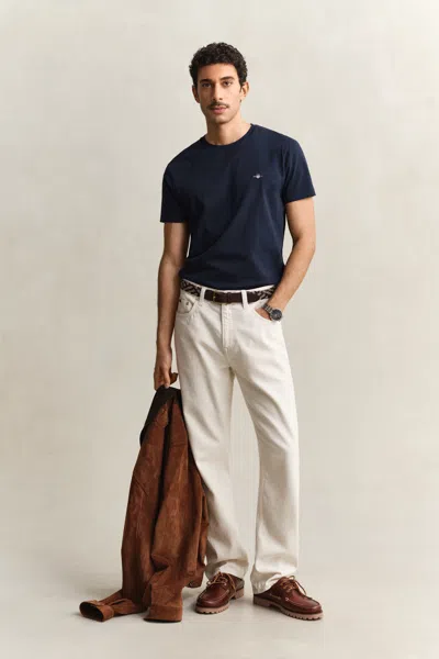 Gant Mens Evening Blue Shield-logo Short-sleeve Cotton-jersey T-shirt