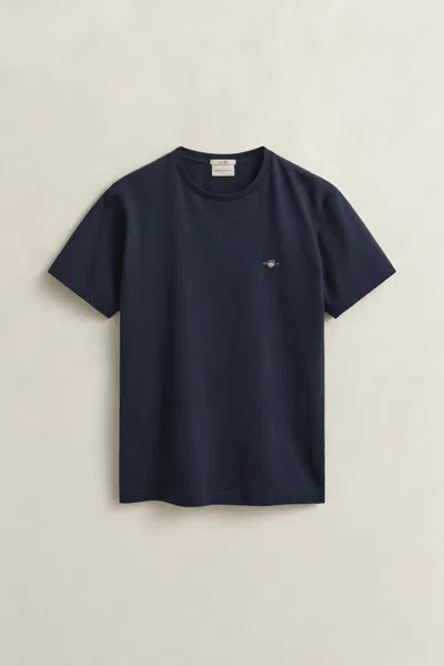 Gant Mens Evening Blue Shield-logo Short-sleeve Cotton-jersey T-shirt