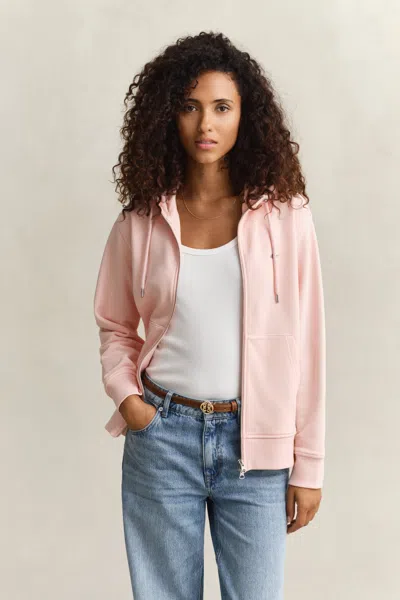 Gant Logo-embroidered Zip-up Hoodie In Pink