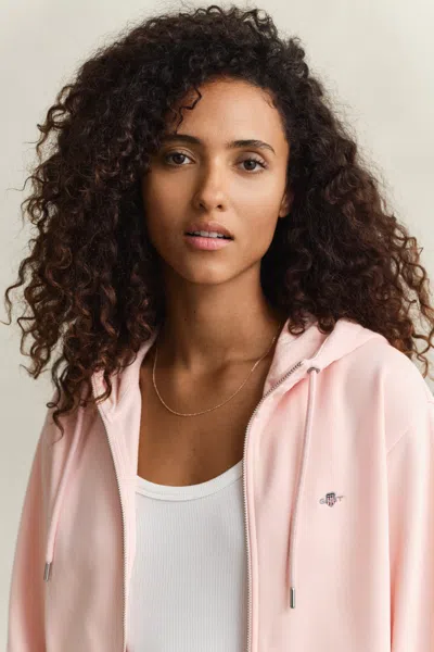 Gant Logo-embroidered Zip-up Hoodie In Pink