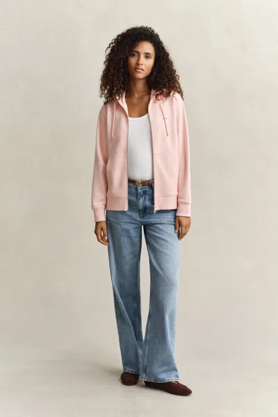 Gant Logo-embroidered Zip-up Hoodie In Pink