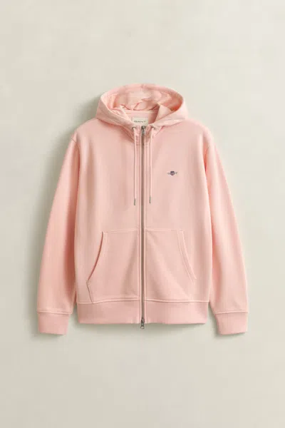 Gant Logo-embroidered Zip-up Hoodie In Pink