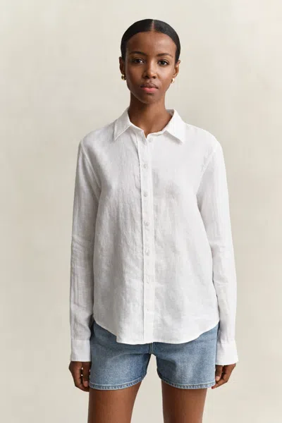 Gant Regular Fit Linen Shirt In White