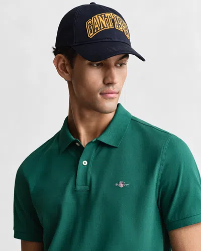 Gant Mens Regular Fit Short Sleeve Shield Logo Pique Polo In Green