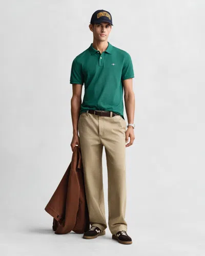 Gant Mens Regular Fit Short Sleeve Shield Logo Pique Polo In Green
