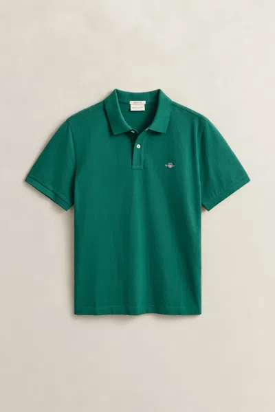 Gant Mens Regular Fit Short Sleeve Shield Logo Pique Polo In Green