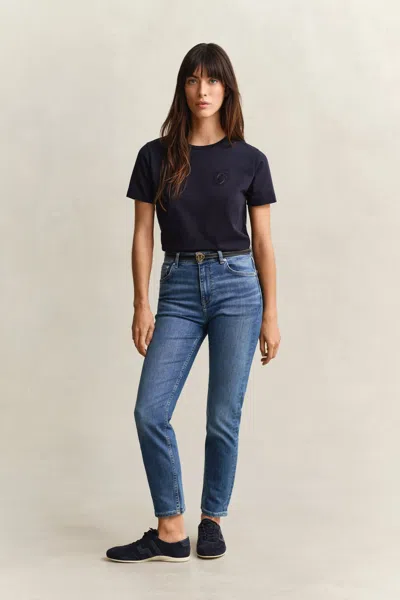 Gant Cropped Slim-fit Jeans In Blue