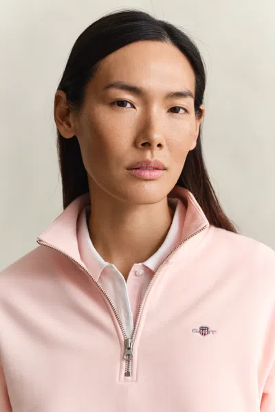 Gant Washed Shield Half-zip Sweatshirt In Pink