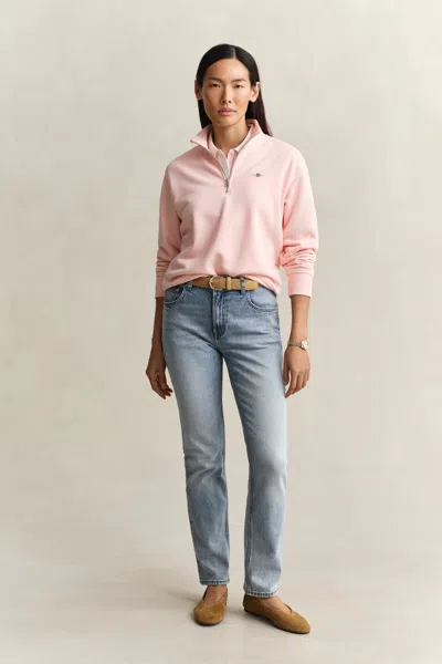 Gant Washed Shield Half-zip Sweatshirt In Pink