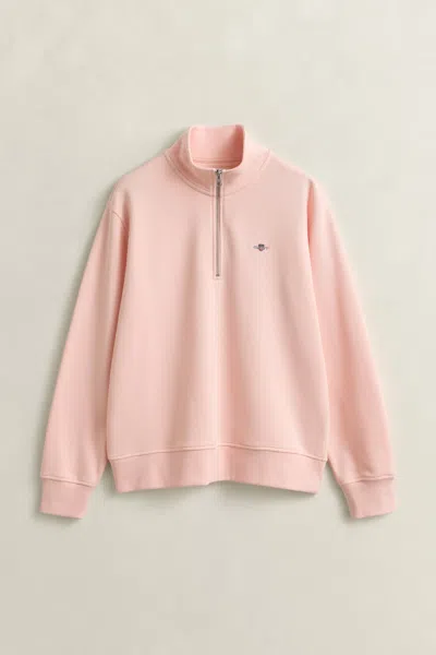 Gant Washed Shield Half-zip Sweatshirt In Pink
