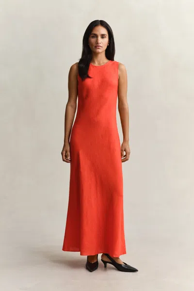 Gant Bias Cut Linen Midi Dress In Red