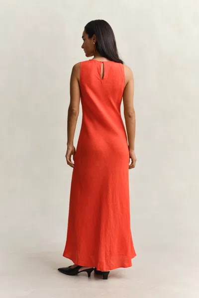 Gant Bias Cut Linen Midi Dress In Red