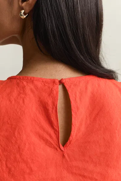 Gant Bias Cut Linen Midi Dress In Red