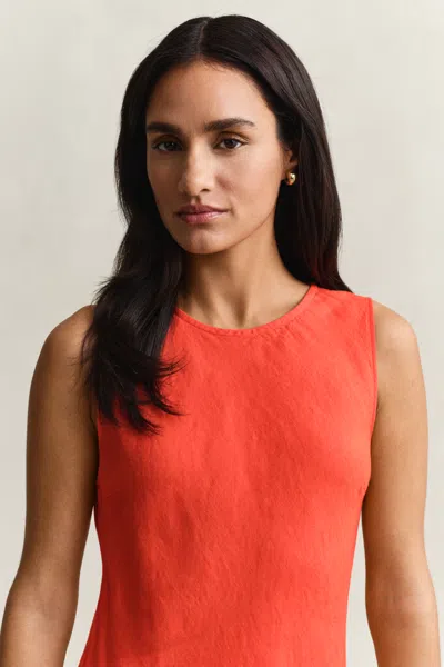 Gant Bias Cut Linen Midi Dress In Red