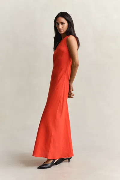 Gant Bias Cut Linen Midi Dress In Red