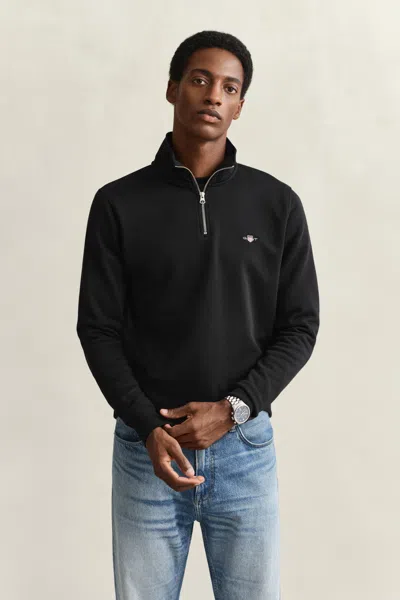 Gant Mens Regular Fit Shield Logo Half Zip Sweatshirt In Black