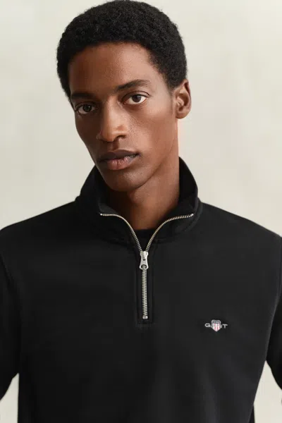 Gant Mens Regular Fit Shield Logo Half Zip Sweatshirt In Black