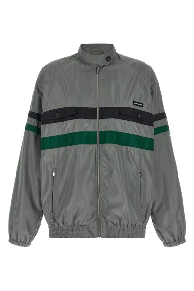 Miu Miu Striped Jacket Front Pockets Elasticated Cuffs In Gray