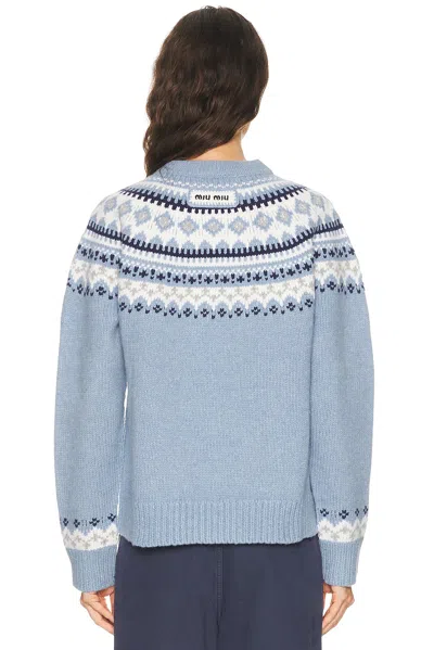 Miu Miu Wool Oversized Sweater Crew Neck Pattern In Blue