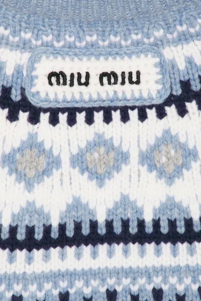 Miu Miu Wool Oversized Sweater Crew Neck Pattern In Blue