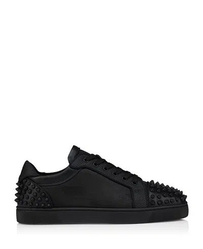 Christian Louboutin Louis Junior Spikes Cap-toe Leather Sneakers In Black
