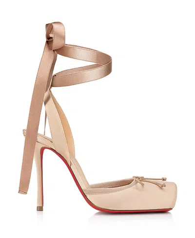 Christian Louboutin Cassia Silk Ankle-tie Red Sole Pumps In Pink