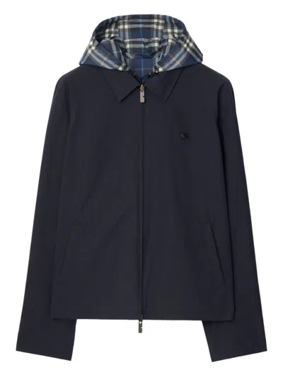Burberry Blue Reversible Cotton Jacket With Check Pattern In Blue