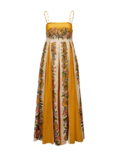 Farm Rio Sand Hilo Striped Floral-print Maxi Dress In Yellow