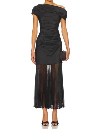 Simkhai Ammalie Draped Taffeta And Pleated Organza Midi Dress In Black