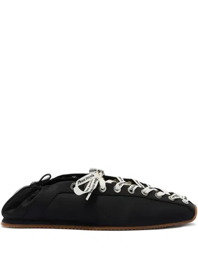 Ganni Sporty Nylon Ballerina Sneakers Lace Up In Black