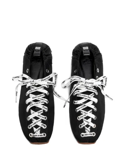 Ganni Sporty Nylon Ballerina Sneakers Lace Up In Black