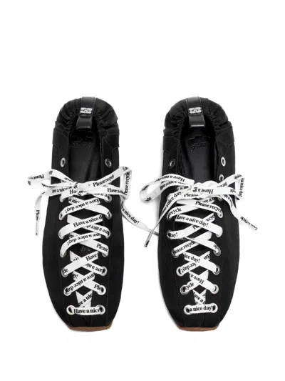 Ganni Sporty Nylon Ballerina Sneakers Lace Up In Black