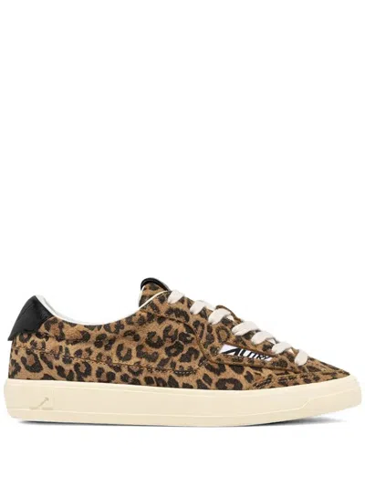 Autry Windscape Low Sneakers In Leopard And Black Suede In Animal Print