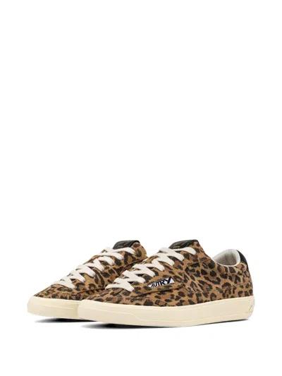 Autry Windscape Low Sneakers In Leopard And Black Suede In Animal Print